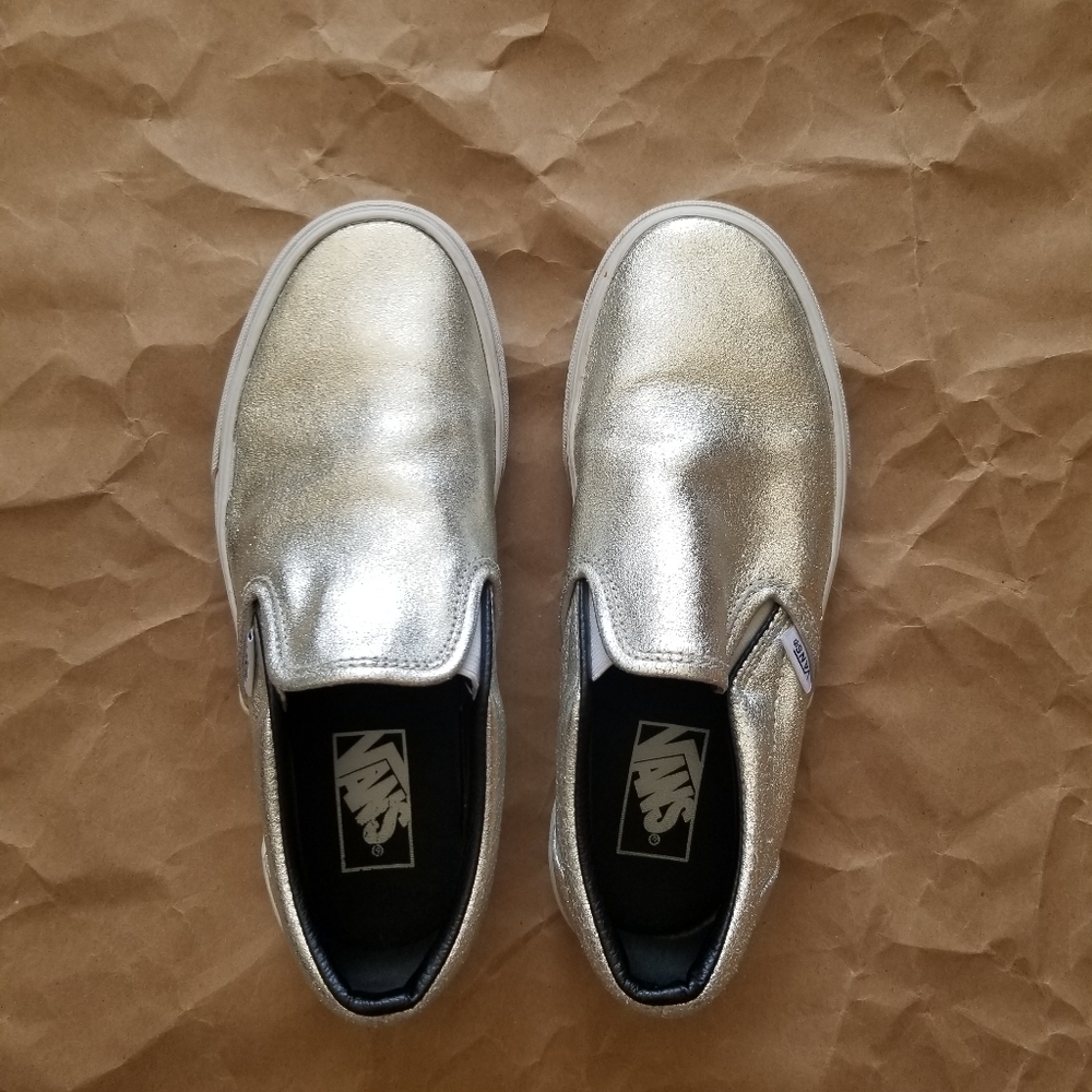 Vans silver leather slip on size 8